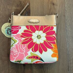 Spartina 449 Pink and Gold Crossbody Bag with Floral Design